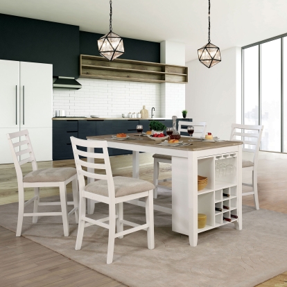 Kiana Transitional White/Weathered Oak 5 Piece Dining Table Set Model CM3156PT-5PC by Furniture of America