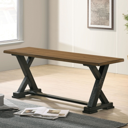 Yensley Rustic Antique Oak/Antique Black Bench Model CM3167A-BN by Furniture of America