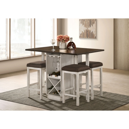 Bingham Rustic Dark Walnut/Antique White/Dark Brown 5 Piece Counter Height Table Set Model CM3168BR-PT-5PC by Furniture of America