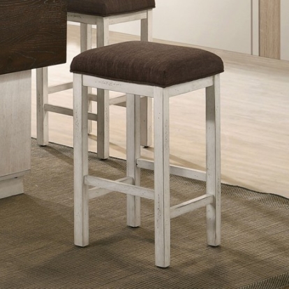 Furniture of America Bingham Rustic Linen-Like Solid with Wood Veneer Antique White-Dark Brown Stool Model CM3168BR-ST-2PK