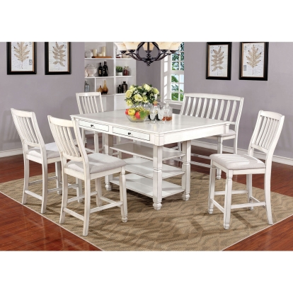 Kaliyah Transitional Antique White 6 Piece Dining Table Set with Bench Model CM3194PT-6PC by Furniture of America