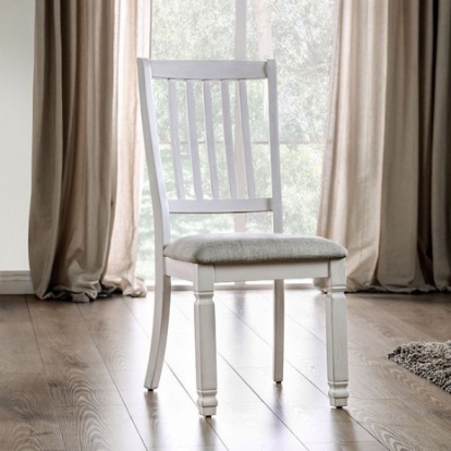 Furniture of America Kaliyah Transitional Fabric Solid with Wood Veneer Antique White Side Chair (2-Ctn) Model CM3194SC-2PK