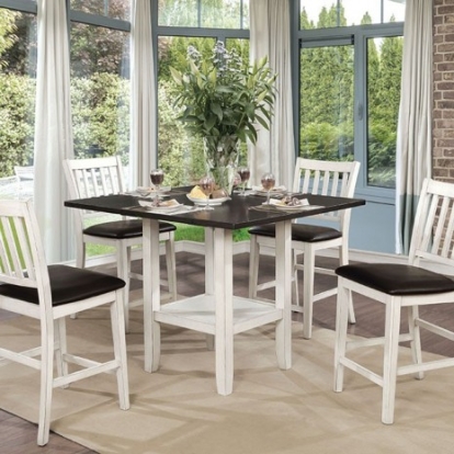 Furniture of America Raegan Rustic Solid with Wood Veneer Antique White-Espresso Counter Ht. Table Model CM3197PT