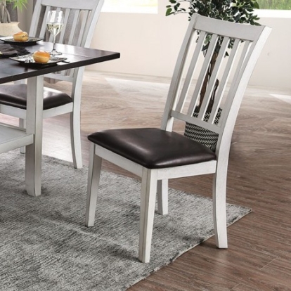 Furniture Of America Rae Transitional Leatherette, Solid Wood, Wood Veneer, Others Antique White/Espresso Side Chair (2/Ctn) | CM3197SC-2PK