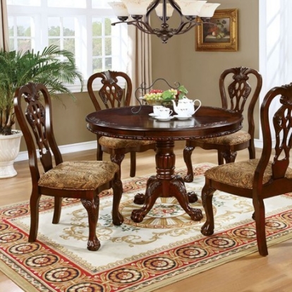 Furniture of America Elana Traditional Solid with Wood Veneer Brown Cherry Round Dining Table Model CM3212RT-TABLE
