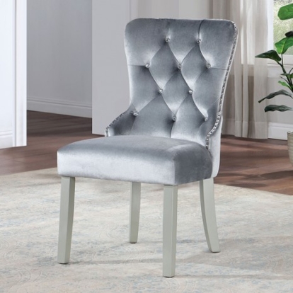Furniture of America Adalia Glam Flannelette Mirror Polyresin Solid with Wood Silver-Dark Gray Chair (2-Ctn) Model CM3241GY-SC-2PK