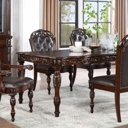 Furniture Of America Nouvelle Traditional Glass, Leatherette, Polyresin, Solid Wood, Others Brown Cherry/Espresso Dining Table | CM3256CH-T
