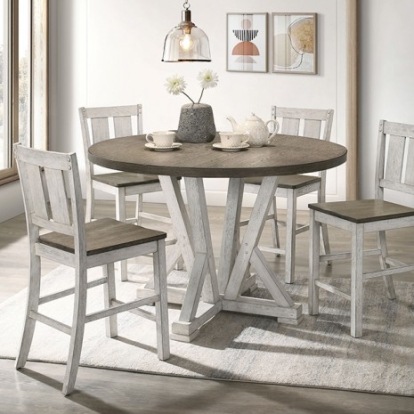 Furniture of America Dakota Rustic Solid with Wood Veneer Antique White-Ash Brown Counter Ht. Table Model CM3289BR-RPT-48-TABL