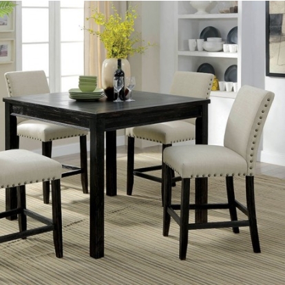Furniture of America Kristie Rustic Linen-Like Solid with Wood Veneer Antique Black 5 Pc. Counter Ht. Table Set Model CM3314PT-5PK