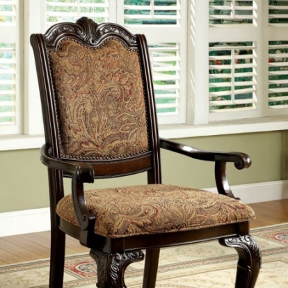 Furniture of America Bellagio Traditional Fabric Solid with Wood Brown Cherry-Brown Arm Chair (2-Box) Model CM3319F-AC-2PK