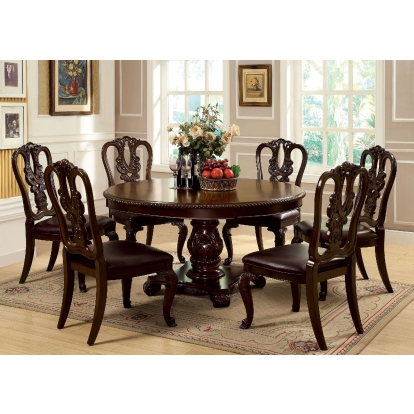 Bellagio Traditional Brown Cherry Table with 4 Wooden Chairs Model CM3319RT-5PC-WOOD by Furniture of America