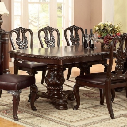 Furniture Of America Bellagio Traditional Solid Wood, Wood Veneer, Others Brown Cherry Dining Table | CM3319T-TABLE
