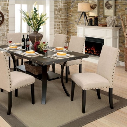 Furniture of America Kaitlin Industrial Fabric Solid with Wood Veneer Light Walnut-Beige Dining Table Model CM3323T-TABLE