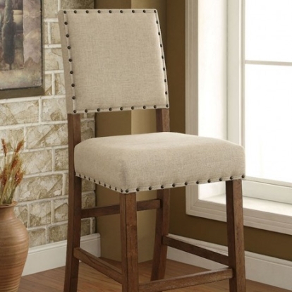 Furniture of America Sania Rustic Fabric Solid with Wood Veneer Rustic Oak Bar Chair (2-Box) Model CM3324BC-2PK