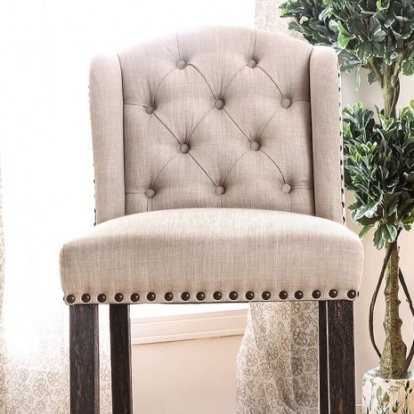 Furniture of America Sania Rustic Fabric Solid with Wood Veneer Antique Black-Beige Bar Chair (2-Box) Model CM3324BK-BCW-2PK
