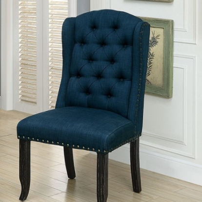 Furniture of America Sania Rustic Linen-Like Solid with Wood Antique Black-Blue Side Chair (2-Box) Model CM3324BK-BL-SC-2PK