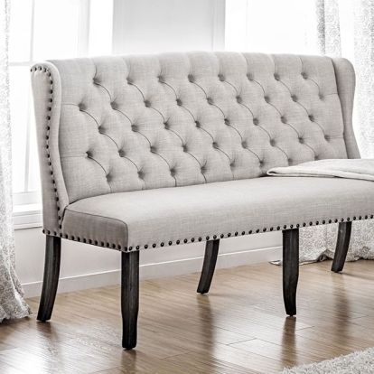 Sania Rustic Antique Black/Beige 3-Seater Loveseat Bench Model CM3324BK-BNL by Furniture of America