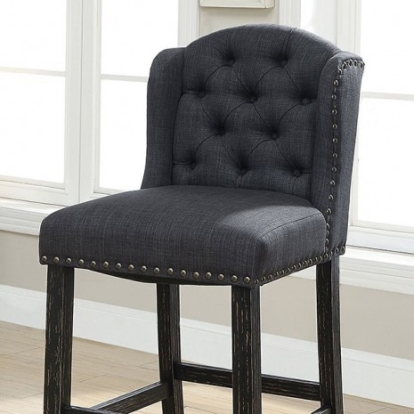 Furniture of America Sania Rustic Linen-Like Solid with Wood Veneer Antique Black-Gray Bar Chair (2-Box) Model CM3324BK-GY-BCW-2PK