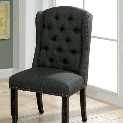 Furniture of America Sania Rustic Linen-Like Solid with Wood Antique Black-Gray Side Chair (2-Box) Model CM3324BK-GY-SC-2PK
