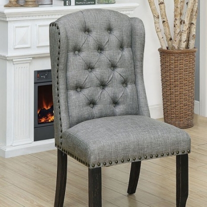 Furniture Of America Sania Rustic Linen-Like, Solid Wood, Others Antique Black/Blue Side Chair (2/Box) | CM3324BK-LG-SC-2PK