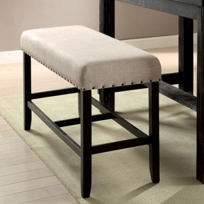 Furniture of America Sania Rustic Linen-Like Solid with Wood Antique Black-Beige Counter Ht. Bench Model CM3324BK-PBN