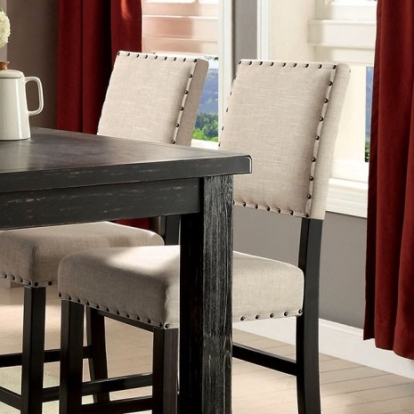 Furniture of America Sania Rustic Linen-Like Solid with Wood Antique Black-Beige Counter Ht. Chair (2-Box) Model CM3324BK-PC-2PK
