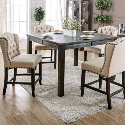 Furniture of America Sania Rustic Linen-Like Solid with Wood Veneer Antique Black Counter Ht. Table Model CM3324BK-PT-54-VN