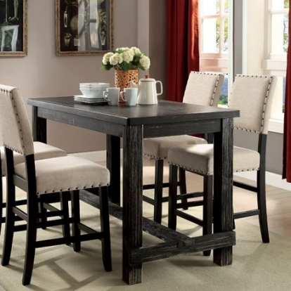 Furniture of America Sania Rustic Linen-Like Solid with Wood Veneer Antique Black Counter Ht. Table Model CM3324BK-PT-VN
