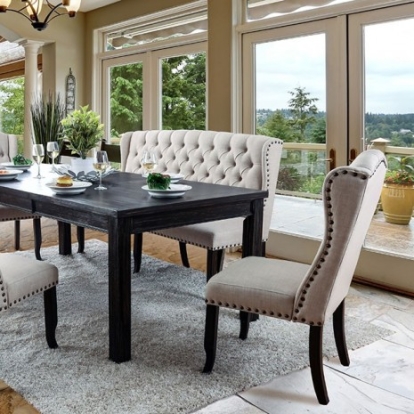Furniture of America Sania Rustic Solid with Wood Veneer Antique Black-Beige 84" Dining Table Model CM3324BK-T-84-VN