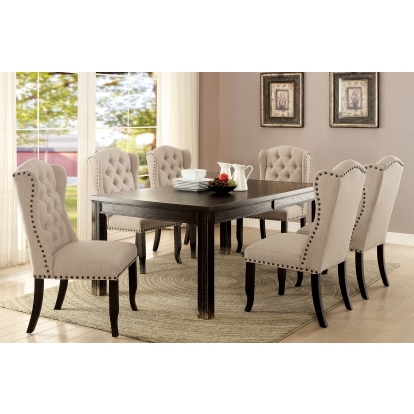 Sania Rustic Antique Black/Ivory 7 Piece Dining Table Set Model CM3324BK-T-3564-7PC by Furniture of America