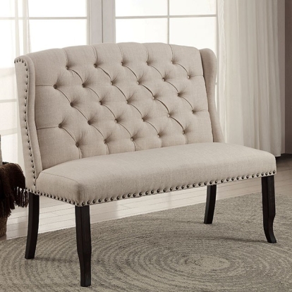 Sania Rustic Antique Black/Beige 2-Seater Loveseat Bench Model CM3324BK-BN by Furniture of America