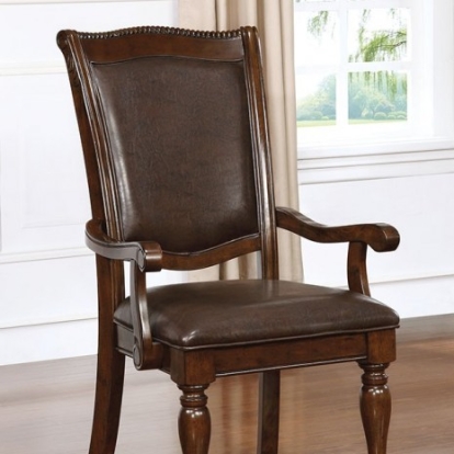 Furniture of America Alpena Transitional Leatherette Solid with Wood Veneer Brown Cherry-Espresso Arm Chair (2-Box) Model CM3350AC-2PK