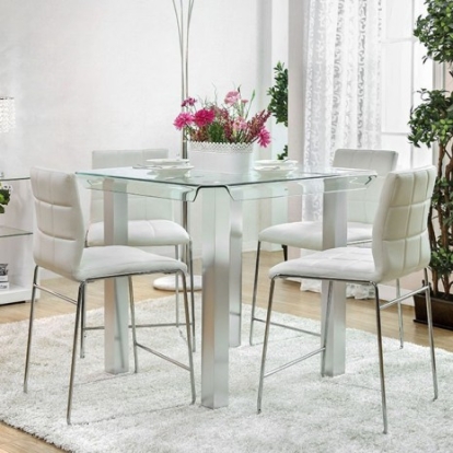Furniture of America Richfield Contemporary Glass Leatherette Metal Silver-Chrome Counter Ht. Table Model CM3362PT