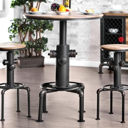 Furniture of America Foskey Industrial Metal Antique Black-Natural Tone Bar Table Model CM3367BT-TABLE