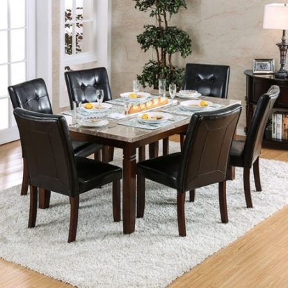 Furniture of America Marstone Transitional Leatherette Marble Solid with Wood Veneer Brown Cherry-Black Dining Table Model CM3368T