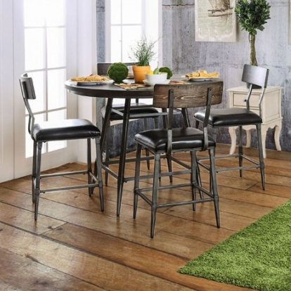 Furniture of America Mullane Industrial Leatherette Metal Solid with Wood Weathered Gray-Rustic Dark Oak Counter Ht. Table Model CM3370RPT