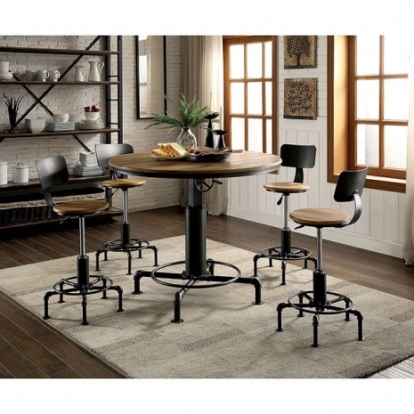 Furniture of America Fran Industrial Metal with Wood Sand Black-Light Oak Dining Table Model CM3373RT-TABLE