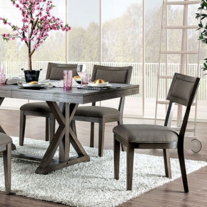 Furniture of America Leeds Rustic Fabric Solid with Wood Veneer Gray Dining Table Model CM3387T-TABLE