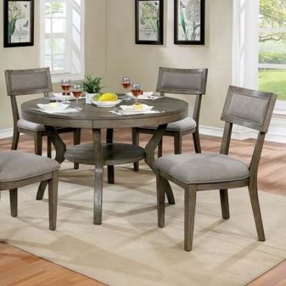Furniture Of America Leeds Rustic Fabric, Solid Wood, Wood Veneer, Others Gray Round Dining Table | CM3387RT