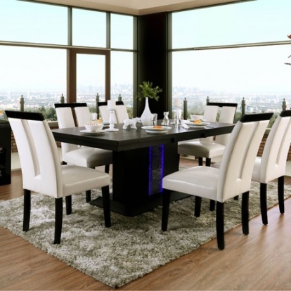 Furniture of America Evangeline Contemporary Leatherette Solid with Wood Veneer Black-Beige Dining Table Model CM3394T