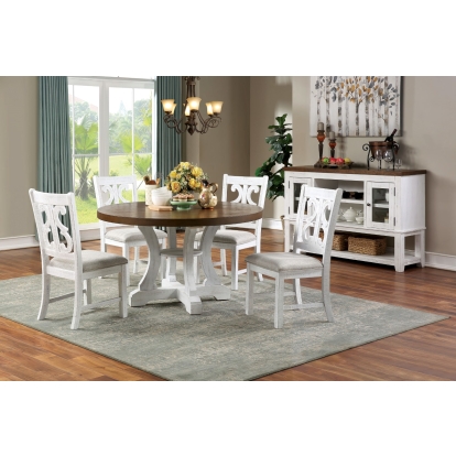 Auletta Rustic Distressed White/Distressed Dark Oak 5 Piece Round Dining Table Set Model CM3417RT-5PC by Furniture of America