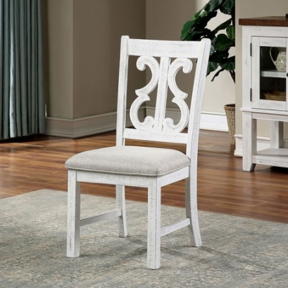 Furniture of America Auletta Rustic Fabric Solid with Wood Veneer Distressed White-Gray Side Chair (2-Ctn) Model CM3417SC-2PK