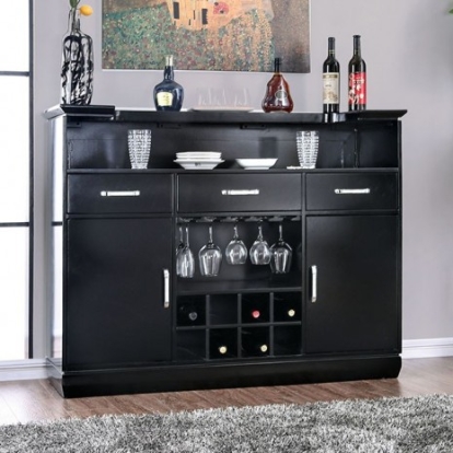 Furniture Of America Alena Transitional Crocodile Leatherette, Glass, Mirror, Solid Wood, Wood Veneer, Others Black/Silver Bar Table | CM3452BK-BT