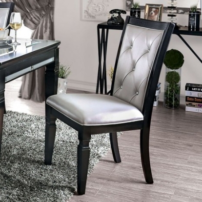Furniture of America Alena Transitional Leatherette Solid with Wood Veneer Black-Silver Side Chair (2-Ctn) Model CM3452BK-SC-2PK