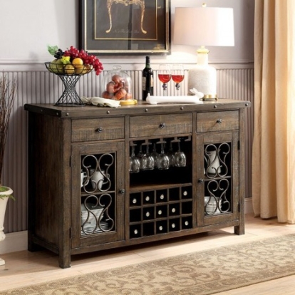 Furniture of America Paulina Transitional Metal Solid with Wood Veneer Rustic Walnut Server Model CM3465SV