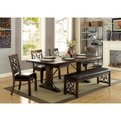 Paulina Transitional Rustic Walnut/Espresso 6 Piece Dining Table Set with Bench Model CM3465T-6PC by Furniture of America