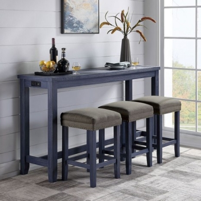 Furniture of America Caerleon Rustic Solid with Wood Veneer Antique Blue-Gray 4 Pc. Counter Ht. Set Model CM3474BL-PT-4PK