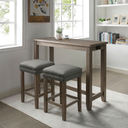 Caerleon Rustic Wire-Brushed Gray/Gray 3 Piece Counter Height Table Set Model CM3474GY-PT-3PK by Furniture of America