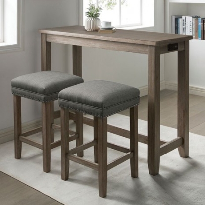 Furniture of America Caerleon Rustic Fabric Solid with Wood Veneer Wire-Brushed Gray-Gray 3 Pc. Counter Ht. Dining Set Model CM3474GY-PT-3PK