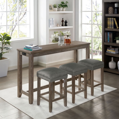 Caerleon Rustic Wire-Brushed Gray/Gray 4 Piece Counter Height Table Set Model CM3474GY-PT-4PK by Furniture of America